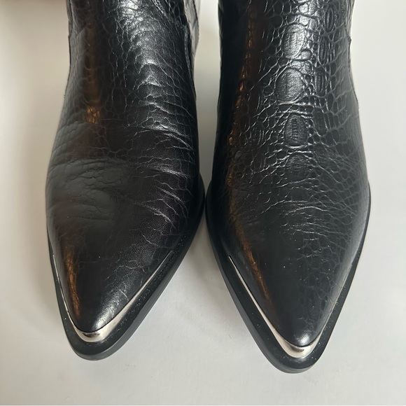 Black Leather Croc-Embossed Knee-High Boots Metal Toe Cap EU 39/ US 8.5-9 - Picture 8 of 16